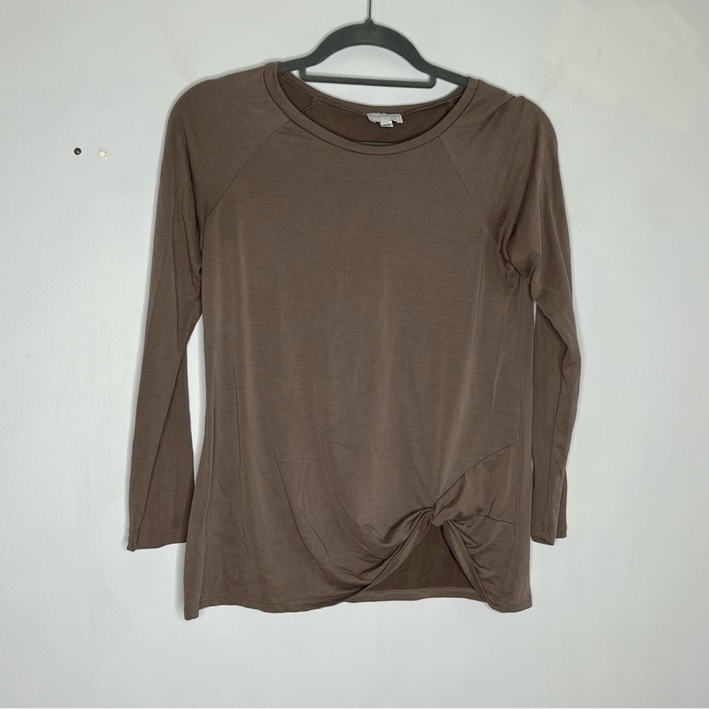Neely 3/4 Sleeve Brown Cafe Mocha Knot Front Tee Shirt Size XS
